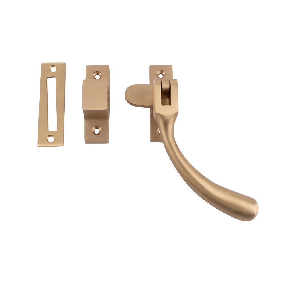 Dart Bulb End Brass Window Fastener with Hook & Mortice Plate - Satin Brass